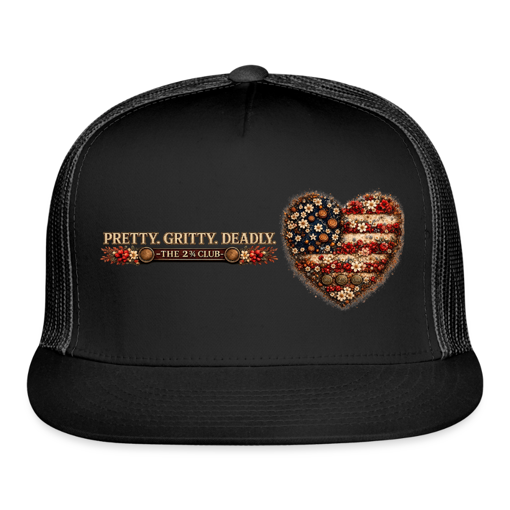 Pretty. Gritty. Deadly. Trucker Hat – Freedom Bloom Edition - black/black