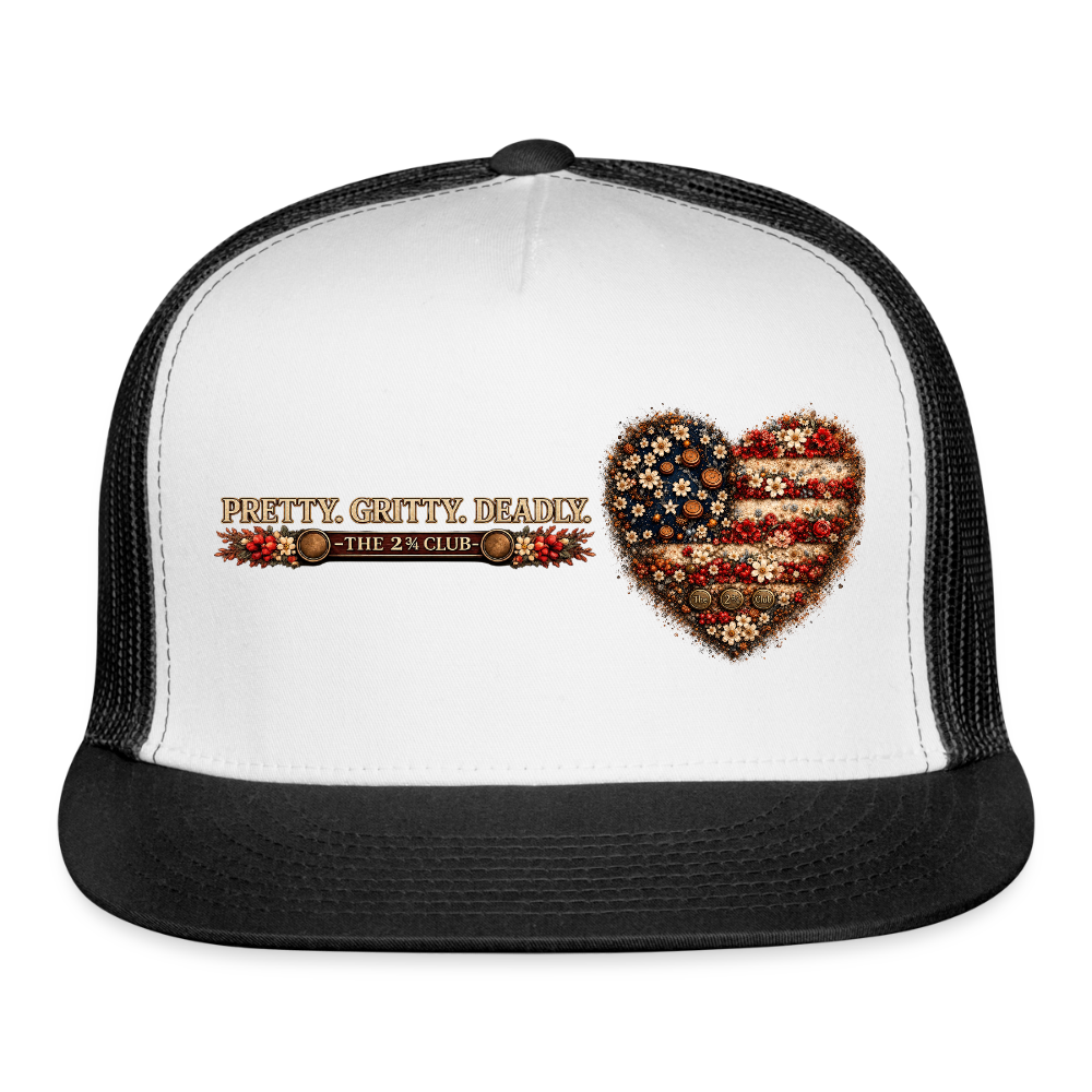 Pretty. Gritty. Deadly. Trucker Hat – Freedom Bloom Edition - white/black