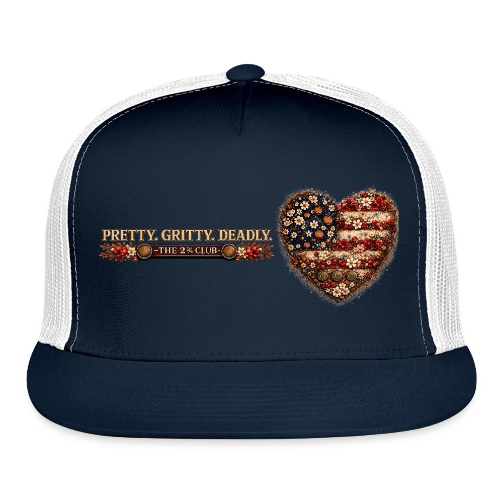Pretty. Gritty. Deadly. Trucker Hat – Freedom Bloom Edition - navy/white