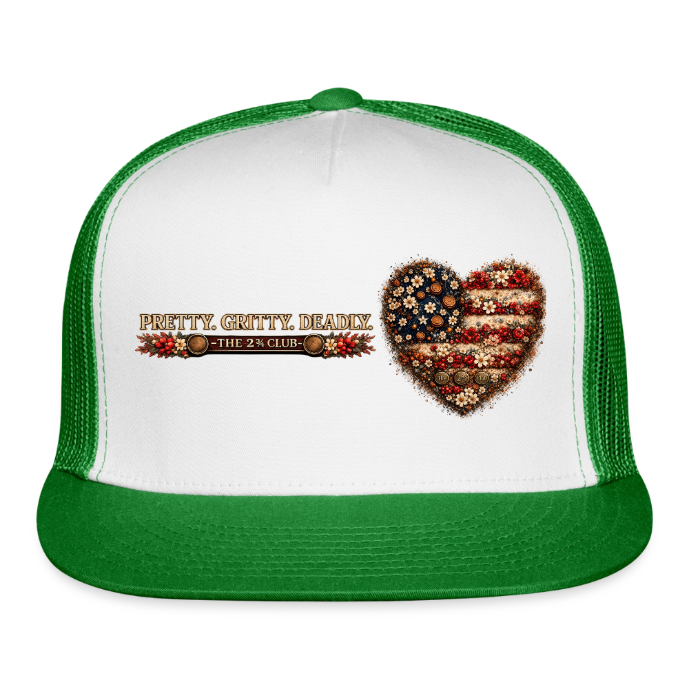 Pretty. Gritty. Deadly. Trucker Hat – Freedom Bloom Edition - white/kelly green