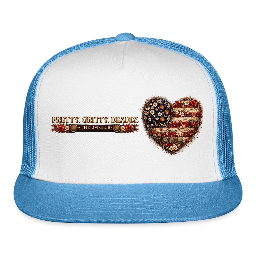 Pretty. Gritty. Deadly. Trucker Hat – Freedom Bloom Edition - white/blue