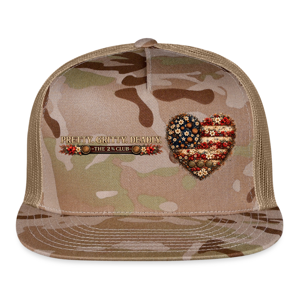 Pretty. Gritty. Deadly. Trucker Hat – Freedom Bloom Edition - MultiCam\tan