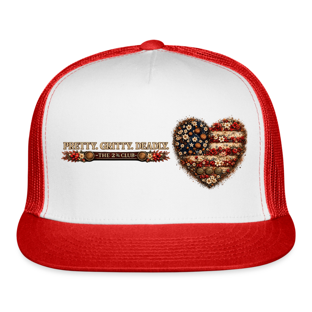 Pretty. Gritty. Deadly. Trucker Hat – Freedom Bloom Edition - white/red